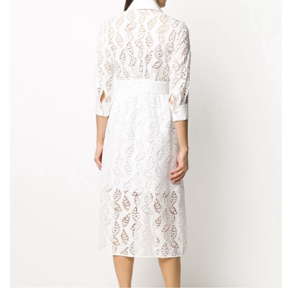 Sandro Zenali White Lace with Leaf Pattern MIDI Dress - Picture 3 of 8